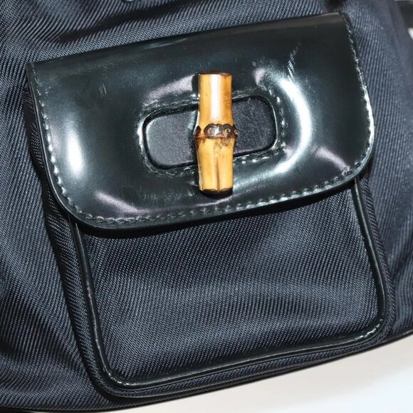 GUCCI Bamboo Backpack Canvas Black Silver 003 1998 0030 Auth 140163 - Picture 15 of 16